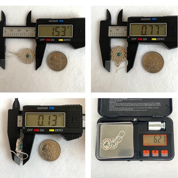 Sterling Silver Openwork Round Mandala Trinity Star Chrysocolla Dangle Earrings - Picture 9 of 16